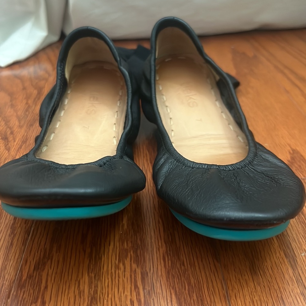 Tieks Black Leather Foldable Ballerina Flats, Women's Size: 7